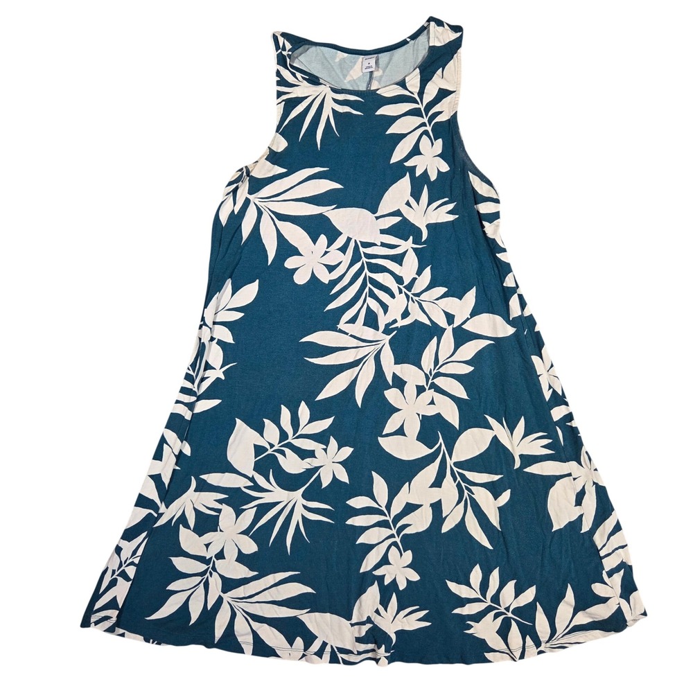 Old Navy Womens Teal White Tropical Floral Sleeveless Swing Dress Medium